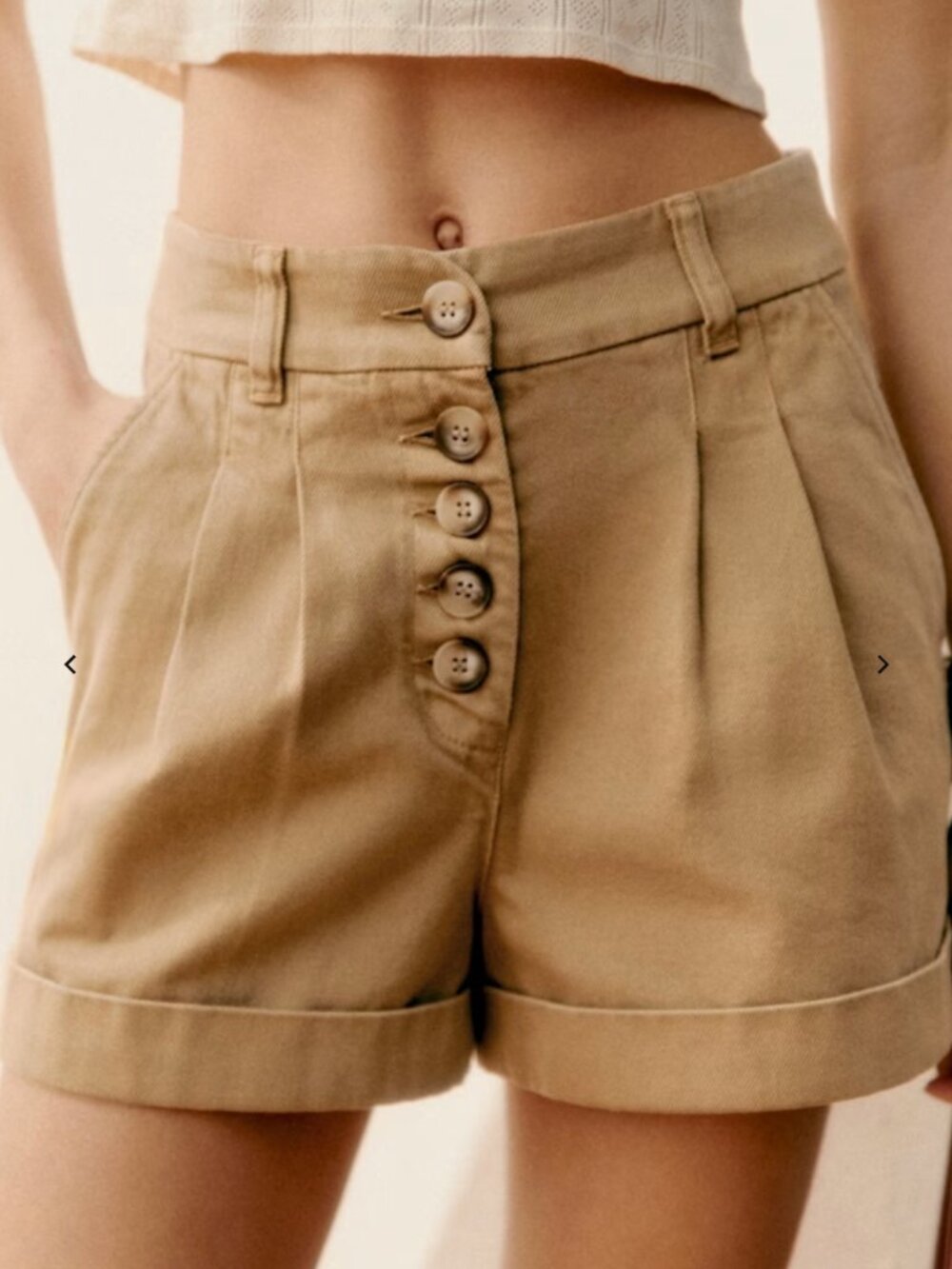Sezane Wallace Shorts High Waist Pleat Safari Beige Size 8